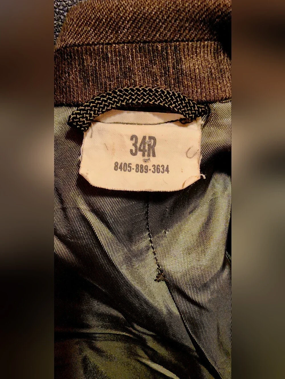 Men's Double-Breasted Military-Style Long Coat in Olive Size 34R